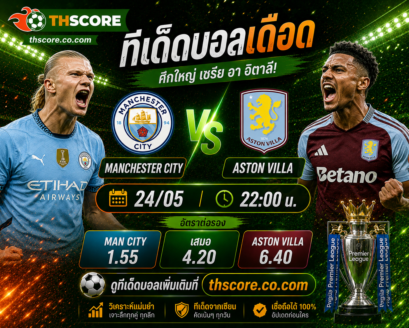 วิเคราะห์บอล แมนเชสเตอร์ ซิตี้ พบ แอสตัน วิลล่า 22.00 น. 24/05/2026 – พรีเมียร์ลีก อังกฤษ