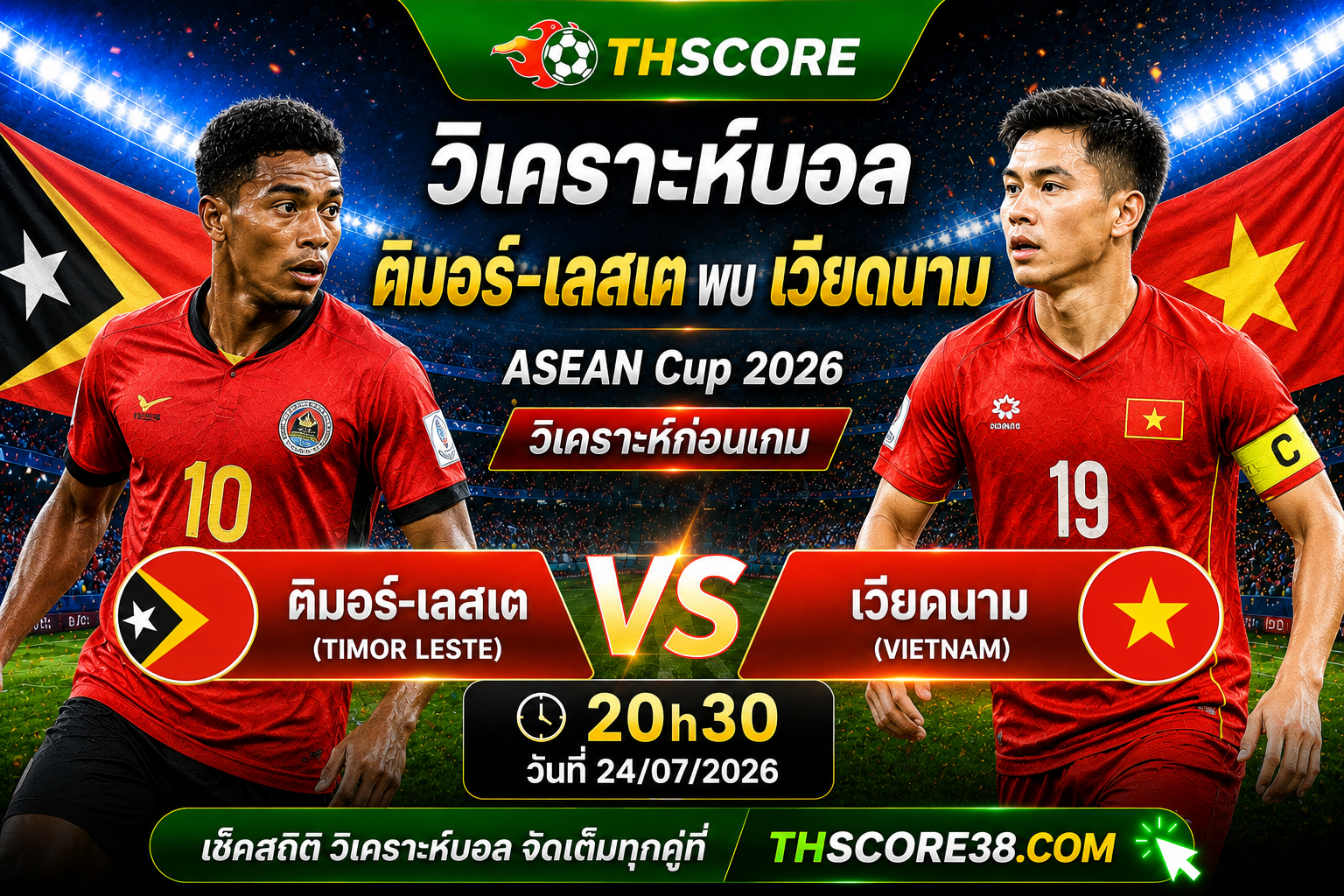 วิเคราะห์บอล ติมอร์-เลสเต พบ เวียดนาม 20h30 วันที่ 24/07/2026 อาเซียน แชมเปียนชิพ 2026