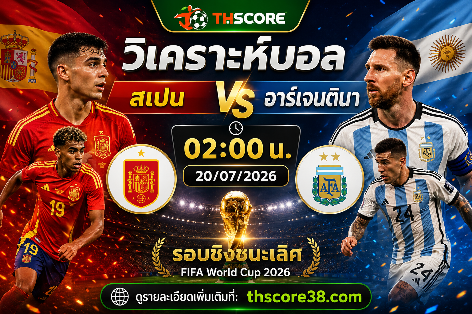 วิเคราะห์บอล สเปน พบ อาร์เจนตินา 02h00 วันที่ 20/07/2026 – ฟุตบอลโลก 2026 รอบชิงชนะเลิศ